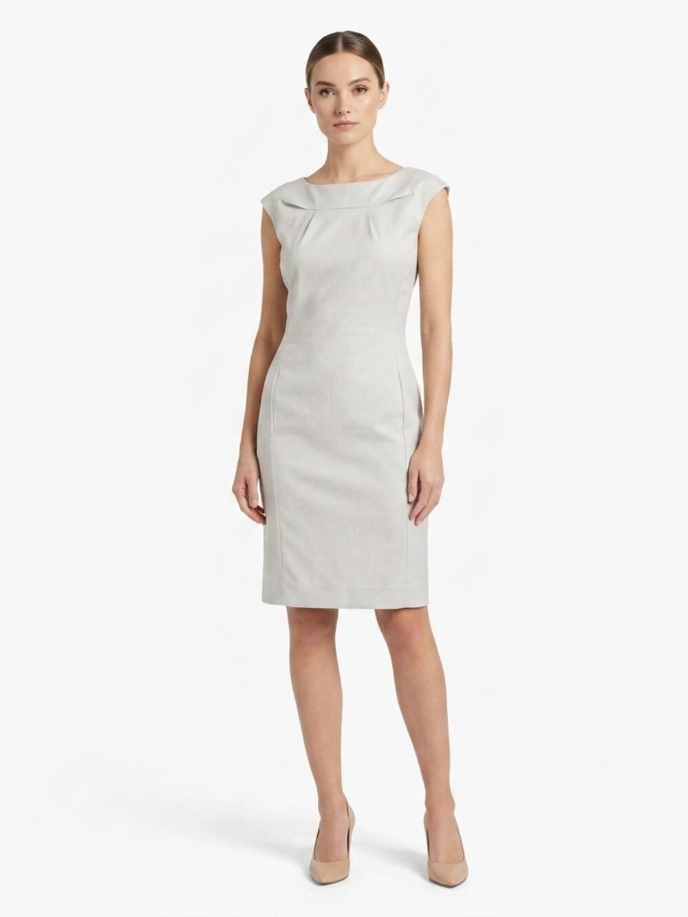 Calvin Klein Sand Tone Bateau Neckline Fitted Sheath Dress- Sz. 4